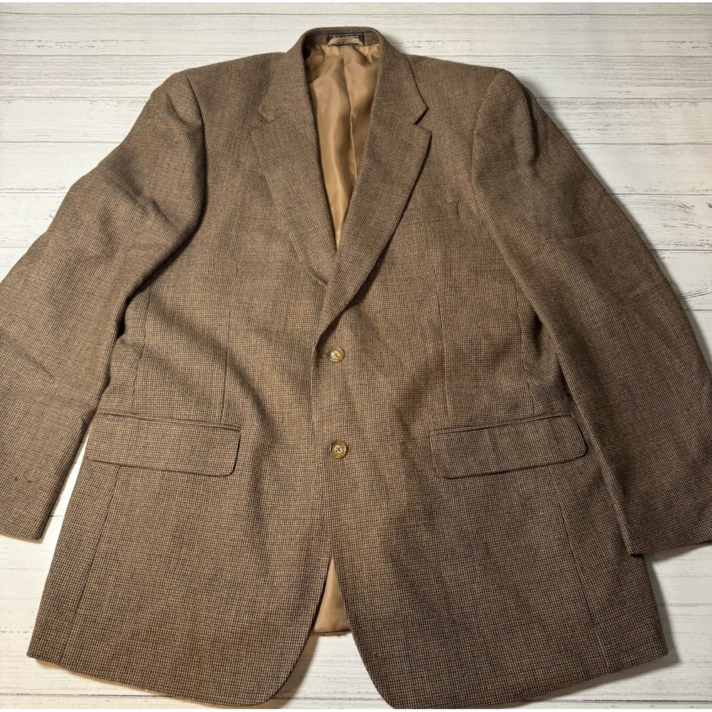Saddlebred 100%‎ Lambswool Blazer Sport Coat Jacket Houndstooth Academia Men 46L